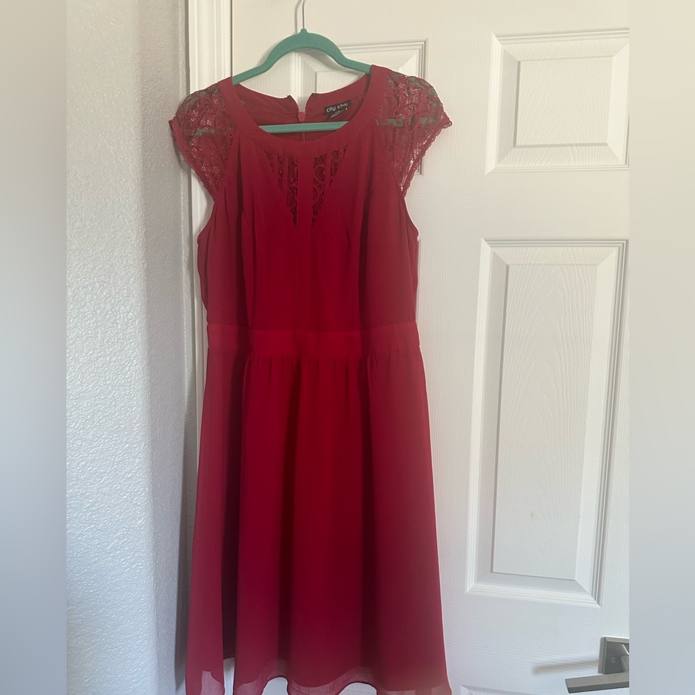 Elegant Red Lace Dress City Chic S 16
